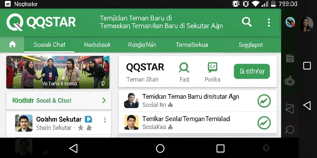 Antarmuka aplikasi QQSTAR yang ramah pengguna untuk mencari teman.
